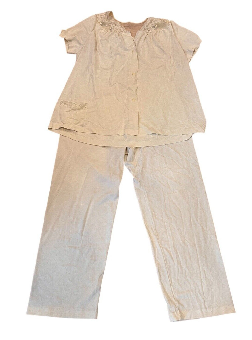 Vintage Shadowline Yellow Nylon Pajamas size 34 Lace and Rosettes